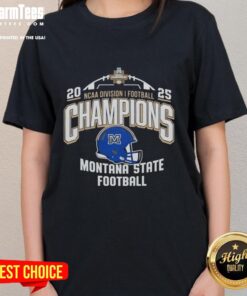 Pretty Montana State Bobcats NCAA Division I Football Champions 2025 ladies tee featuring team colors and logo.