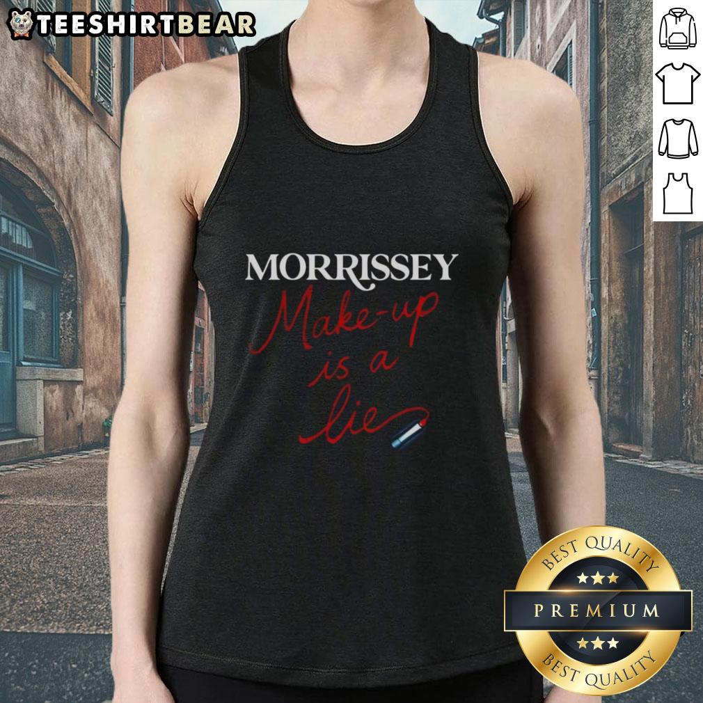 pretty-morrissey-make-up-is-a-lie-tank-top Pretty Morrissey 'Make Up Is A Lie' tank top featuring bold graphic design, perfect for fans of Morrissey and unique fashion.