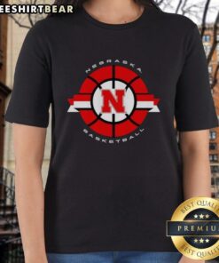 Pretty Nebraska Cornhuskers basketball classic circle logo ladies tee in vibrant red, perfect for fans and casual wear.