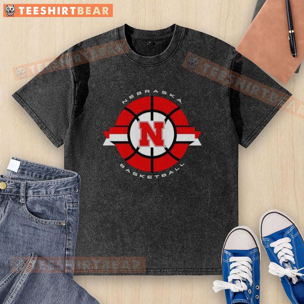 pretty-nebraska-cornhuskers-basketball-classic-circle-logo-washed-t-shirt Alt Text: Pretty Nebraska Cornhuskers Basketball Classic Circle Logo on a washed t-shirt, perfect for fans and casual wear.