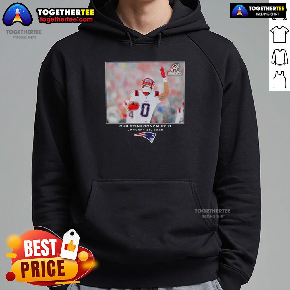 Pretty New England Patriots Christian Gonzalez NFL Flash Features Week 21 Hoodie Alt Text: Christian Gonzalez wearing a stylish New England Patriots hoodie during NFL Week 21, showcasing team spirit and fashion.