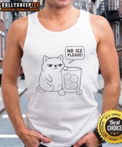 Cute cat graphic on a 'Pretty No ICE Please' tank top, perfect for summer fashion and cat lovers.