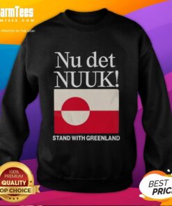 Alt Text: Pretty Nu Det Nuuk sweatshirt featuring the Greenland flag, perfect for showcasing your love for Greenland.