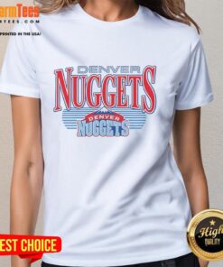 Vintage Denver Nuggets NBA logo on a ladies tee, showcasing a stylish and trendy design for basketball fans.