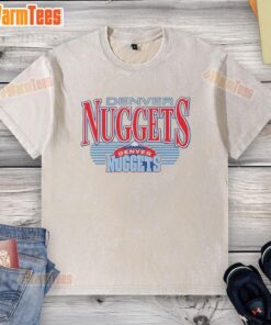 Vintage Denver Nuggets NBA hardwood logo on a washed T-shirt, perfect for fans and collectors of sports apparel.