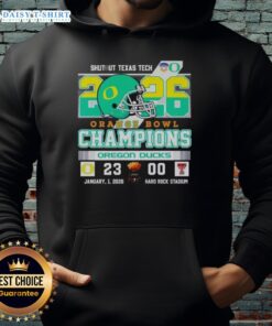 Vintage Oregon Ducks hoodie celebrating 2026 Orange Bowl champions with Texas Tech shutout design.