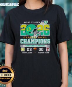 Vintage Oregon Ducks tee celebrating their shutout victory over Texas Tech in the 2026 Orange Bowl Champions game.