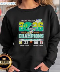 Alt Text: Vintage sweatshirt celebrating the Oregon Ducks' shutout victory over Texas Tech in the 2026 Orange Bowl Championship.
