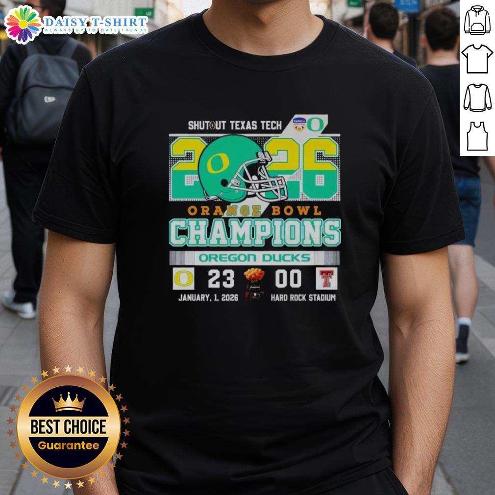 Pretty Oregon Ducks Shutout Texas Tech 2026 Orange Bowl Champions Vintage T-Shirt Alt Text: Vintage t-shirt featuring Pretty Oregon Ducks Shutout Texas Tech 2026 Orange Bowl Champions design. Perfect for fans!