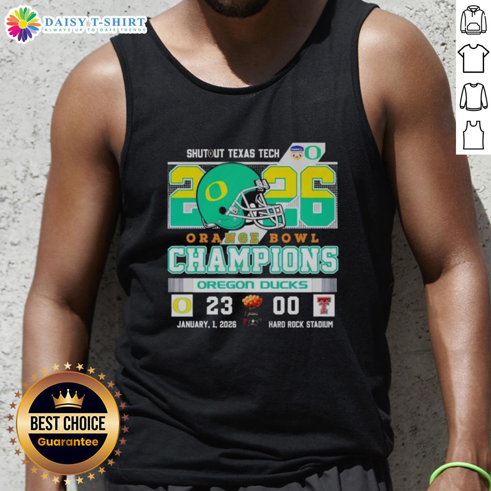 Pretty Oregon Ducks Shutout Texas Tech 2026 Orange Bowl Champions Vintage Tank Top Vintage tank top featuring Oregon Ducks shutout victory over Texas Tech in the 2026 Orange Bowl champions.