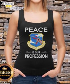Pretty Peace Is Our Profession Strategic Air Command logo tank top featuring a bold design and vibrant colors.