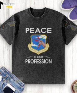 Pretty Peace Is Our Profession logo on a washed t-shirt from Strategic Air Command, stylish and casual wear.