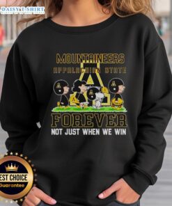 Alt Text: Cozy 'Pretty Peanuts Appalachian State Mountaineers Forever Not Just When We Win' sweatshirt in black, perfect for fans.