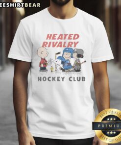 Pretty Peanuts Characters Heated Rivalry Hockey Club T-Shirt featuring iconic cartoon characters in a playful hockey theme.