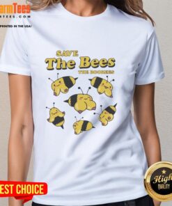 Pretty Save The Bees Boobees Ladies Tee featuring a vibrant bee design, promoting environmental awareness and sustainability.