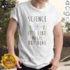 Pretty Science It's Like Magic But Real T-Shirt design featuring colorful graphics and a playful science theme.