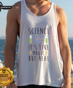 Pretty Science: It's Like Magic But Real tank top design featuring vibrant colors and playful scientific elements.