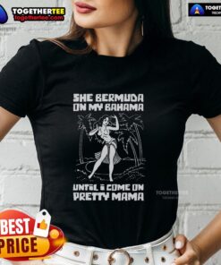 Stylish 'Pretty She Bermuda' ladies tee featuring vibrant colors, perfect for beach days in the Bahamas.