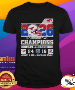 2026 Holiday Bowl Champions T-Shirt celebrating SMU Mustangs victory over Arizona Wildcats.