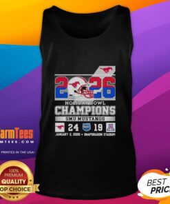 Pretty SMU Mustangs beat Arizona Wildcats at Holiday Bowl Champions 2026 tank top featuring team colors and logo.