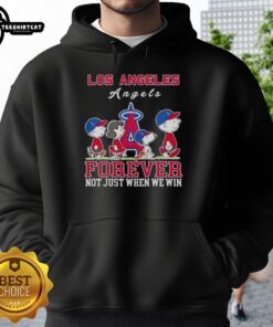 Alt Text: Pretty Snoopy and Charlie Brown in Los Angeles Angels Baseball hoodie, celebrating fandom beyond just winning.