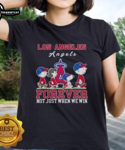 Pretty Snoopy and Charlie Brown Los Angeles Angels baseball tee for ladies, celebrating fandom beyond just winning.