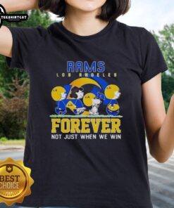 Pretty Snoopy and Charlie Brown Los Angeles Rams Forever tee for ladies, celebrating team spirit beyond wins.