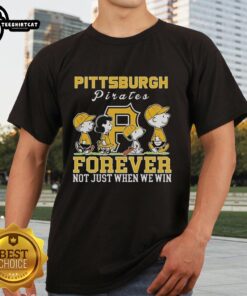 Alt Text: Pretty Snoopy and Charlie Brown in Pittsburgh Pirates Baseball Forever T-Shirt, celebrating team spirit and loyalty.