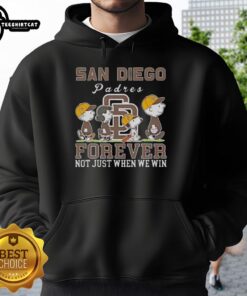 Pretty Snoopy and Charlie Brown hoodie for San Diego Padres fans, celebrating baseball forever, not just when we win.