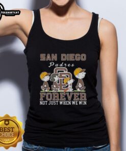 Pretty Snoopy and Charlie Brown tank top celebrating San Diego Padres baseball, perfect for fans year-round, not just wins.