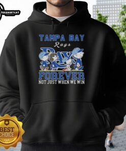Alt Text: Pretty Snoopy and Charlie Brown Tampa Bay Rays hoodie, celebrating fandom with 'Forever, Not Just When We Win' design.