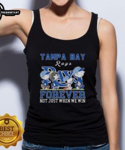 Pretty Snoopy and Charlie Brown tank top celebrating Tampa Bay Rays fandom with 'Forever, Not Just When We Win' slogan.