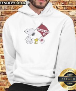 Alt Text: Pretty Snoopy and Woodstock wearing Indiana Hoosiers gear, holding a National Champions flag in a Go Big Red hoodie.