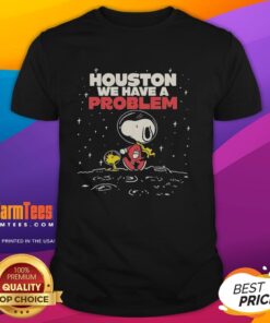Alt Text: Pretty Snoopy and Woodstock 'Houston We Have A Problem' T-shirt featuring vibrant graphics and playful design.
