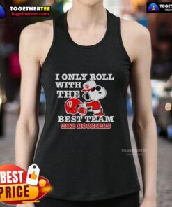 Alt Text: Pretty Snoopy tank top featuring 'I Only Roll With The Best Team' for Indiana Hoosiers football fans.