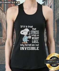 Pretty Snoopy tank top with humorous weight loss quote, perfect for stress relief and casual wear.