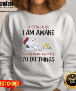 Cozy 'Just Because I Am Awake Doesn't Mean I Am Ready To Do Things' Snoopy sweatshirt, perfect for relaxed days.