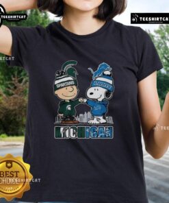 Pretty Snoopy Michigan State Spartans and Detroit Lions winter tee for ladies, perfect for 2025 sports fans.