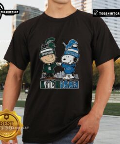 Alt Text: Pretty Snoopy Michigan State Spartans and Detroit Lions T-Shirt for Winter 2025, featuring a fun design.