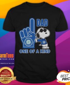 Alt Text: Pretty Snoopy Seattle Mariners Dad One Of A Kind T-Shirt featuring colorful graphics and a fun design for baseball fans.