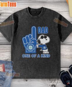 Alt Text: Pretty Snoopy Seattle Mariners Dad One-of-a-Kind Washed T-Shirt featuring Snoopy in Mariners gear.