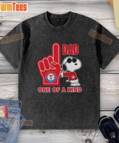 Alt Text: Pretty Snoopy Texas Rangers 1 Dad One of a Kind washed t-shirt featuring Snoopy in a Texas Rangers design.