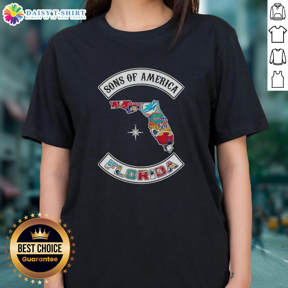 Pretty Son Of America Florida Map Sports Logos Combine Ladies Tee Pretty Son of America Florida map with sports logos on a stylish ladies tee, perfect for sports fans.