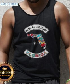 Alt Text: Pretty Son of America Florida Map Sports Logos Combine Tank Top featuring vibrant designs and state pride.