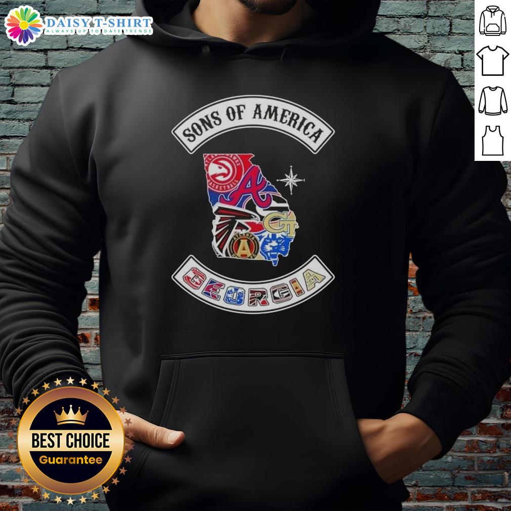 Pretty Son Of America Georgia Map Sports Logos Combine Hoodie Alt Text: Pretty Son of America Georgia Map Sports Logos Combine Hoodie showcasing vibrant designs and state pride.