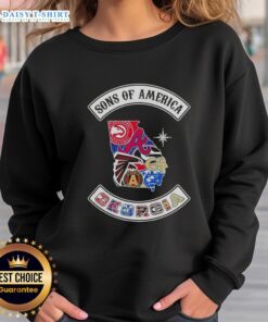 Alt Text: Georgia map sweatshirt featuring sports logos, perfect for fans of the Pretty Son of America collection.