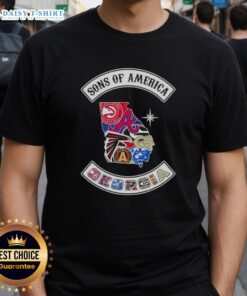 Pretty Son Of America Georgia map t-shirt featuring sports logos, perfect for fans celebrating Georgia pride and style.