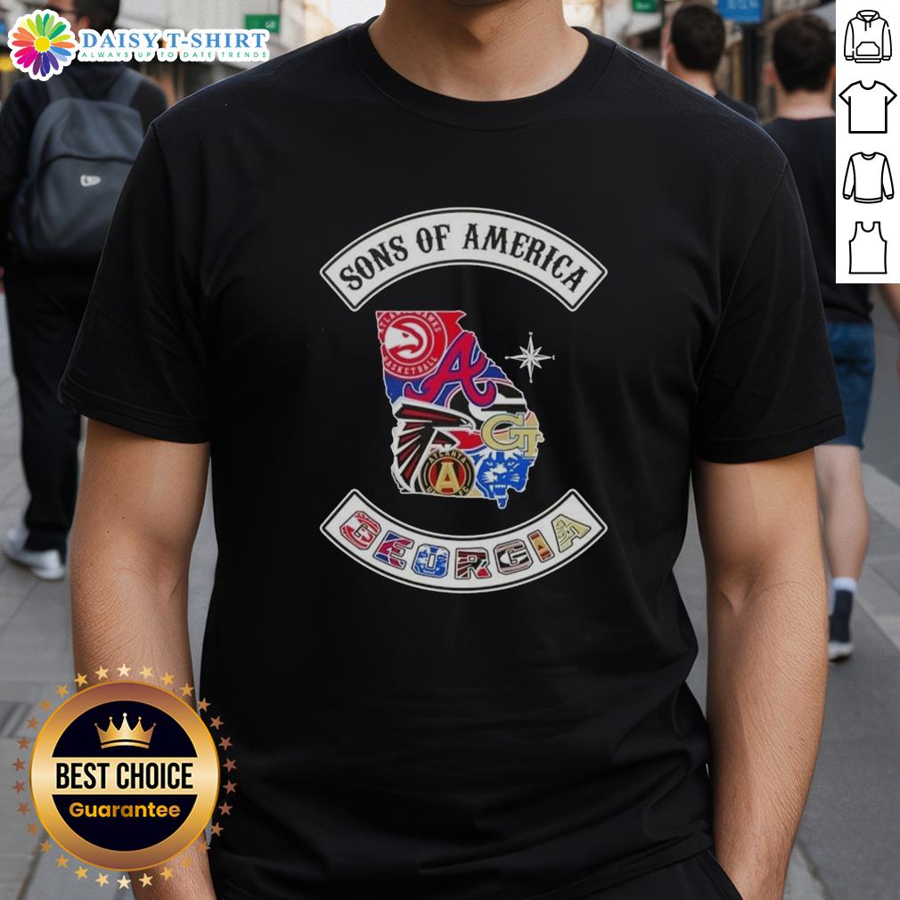 Pretty Son Of America Georgia Map Sports Logos Combine T Shirt Pretty Son Of America Georgia map t-shirt featuring sports logos, perfect for fans celebrating Georgia pride and style.