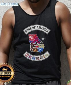 Alt Text: Pretty Son of America Georgia map sports logos combine tank top design featuring vibrant colors and unique graphics.