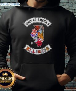 Illinois map sports logos combine hoodie featuring Pretty Son of America design for stylish fans and athletes.